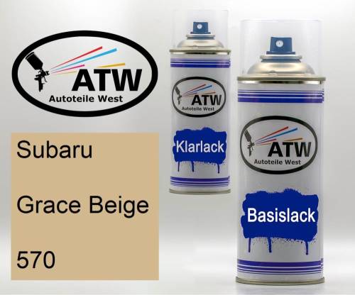 Subaru, Grace Beige, 570: 400ml Sprühdose + 400ml Klarlack - Set, von ATW Autoteile West.
